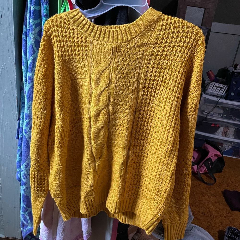 Yellow sweater size large and brown pants size 8